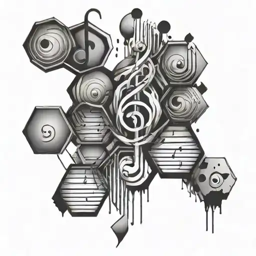 Create A Tattoo Featuring Overlapping Hexagons Inspired By Music Notes