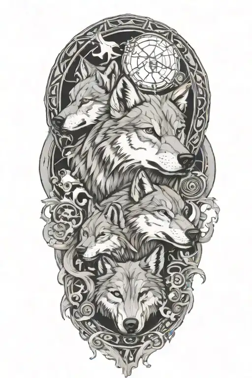 A Wolf Protecting His Family With The Zodiac Signs For Pisces And Scorpio In The Background