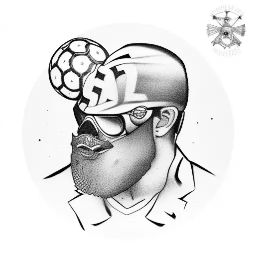 An Outlaw Biker Portrait Surrounded By Football Players And Technological Symbols