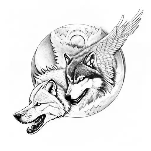 A Wolf And An Eagle Facing Each Other In A Yin-yang Symbol