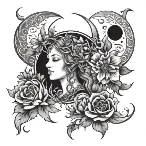 Triple Moon Goddess And Flowers Represent Your Love