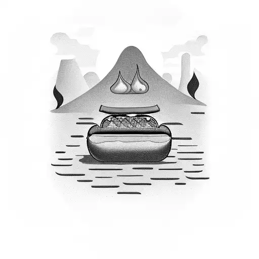 Hot Dog With Desert Back Ground With A Camp Fire