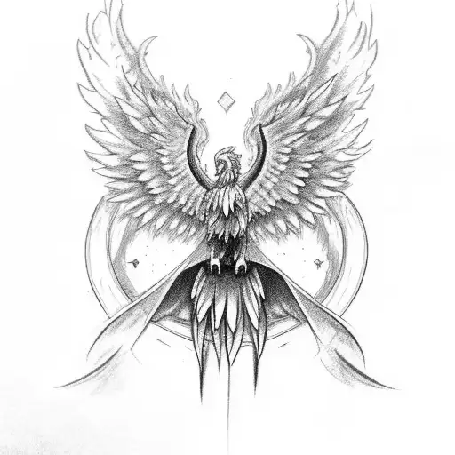 Black And Grey Sketch Of A Majestic Phoenix