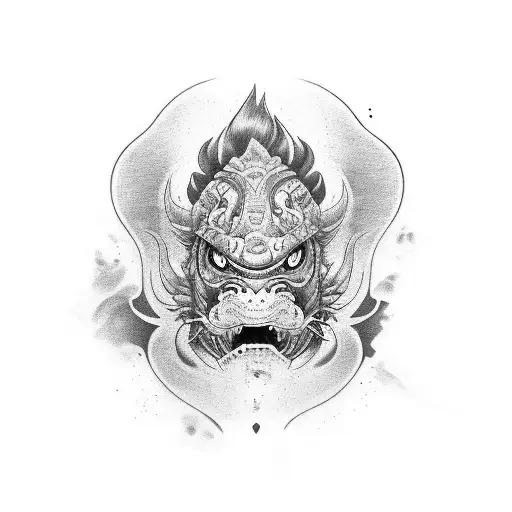 Create A Sleeve Tattoo Featuring A Koi Fish Swimming Through Finger Waves Under An Oni Mask