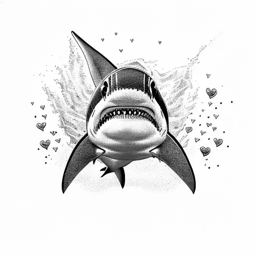A Powerful Shark Swimming Through A Sea Of Love Hearts