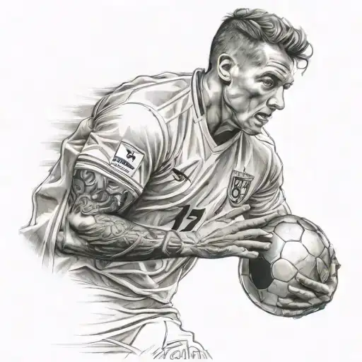 A Realistic Portrait Of A Famous Football Player With Intricate Details
