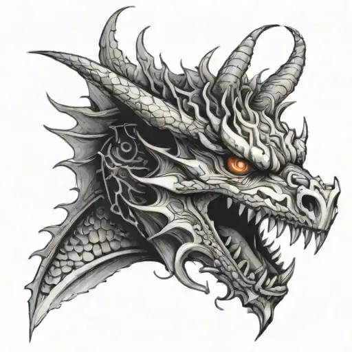 Dragon Head Half Scaled Half Bone Portrait Vertical Split Between Life And Death