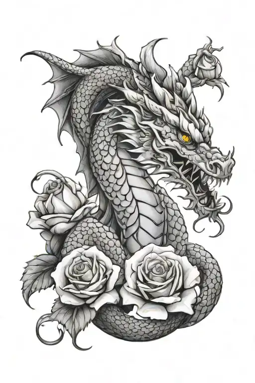 Dragon With Entwined Roses