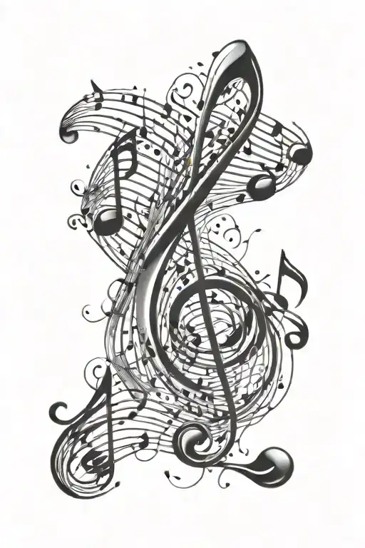 Music Notes Flowing As A Background Black And White