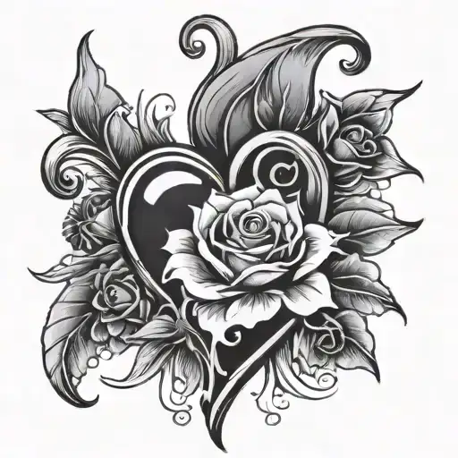Heart With Face In The Center Surrounded With Roses And Lily Flowers