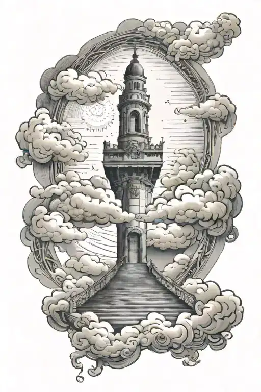 Lord's Prayer In Clouds With Staircase Leading Towards Heaven