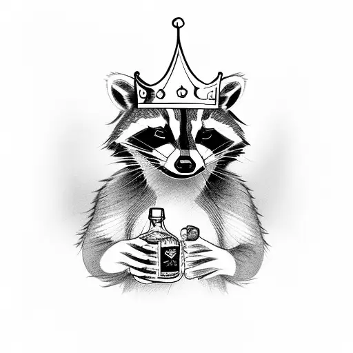 Raccoon With A Crown Holding A Bottle Of Whiskey On A Mobility Scooter
