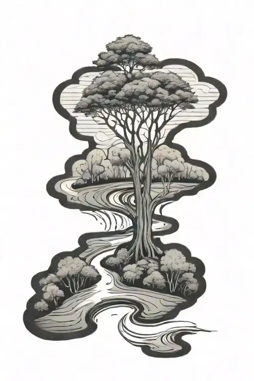 2 Lane Road Going Straight With Trees And Water Incorporated In A V Sort Of Shape