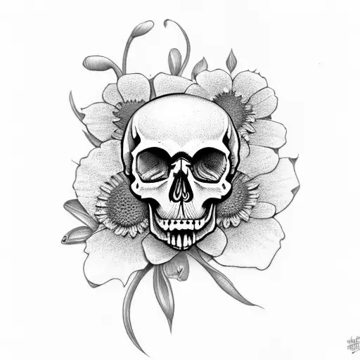 Skull And Daisies And Butterfly