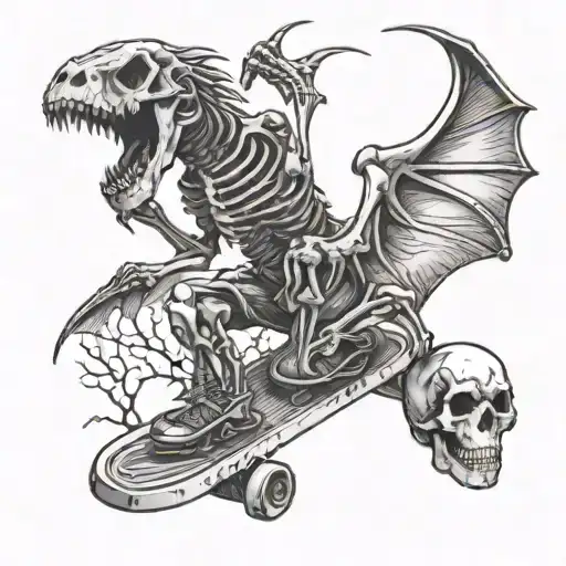 A Skeleton Skating Through A Graveyard With A Dragon Skull In The Background