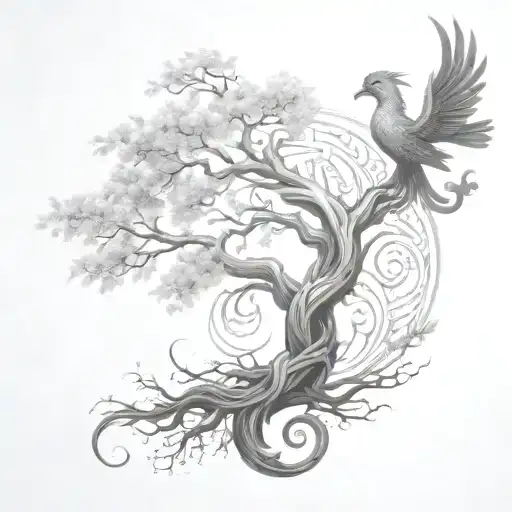 Twisted Tree Of Life With A Phoenix