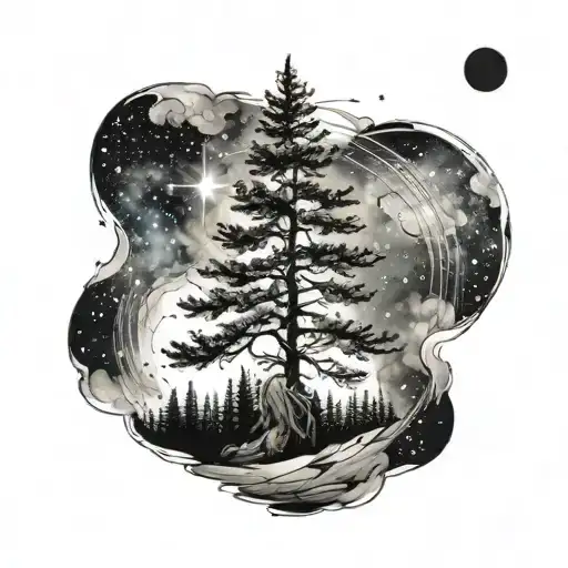 A Pine Tree With A Galaxy Inside It
