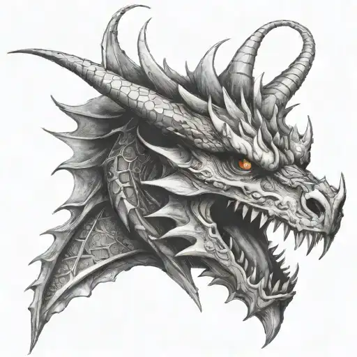 Dragon Head Half Scaled Half Bone Portrait Vertical Split Between Life And Death More Bone