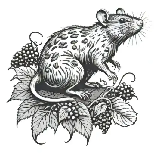 Rat Surrounded With Black Berries