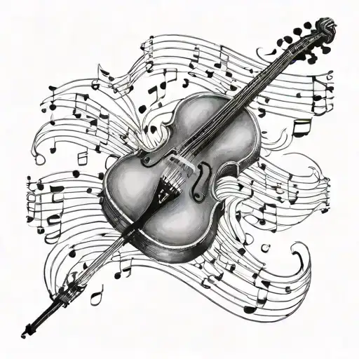 Cello Freatboard And Half Side With Musical Notation Creative Tatoo