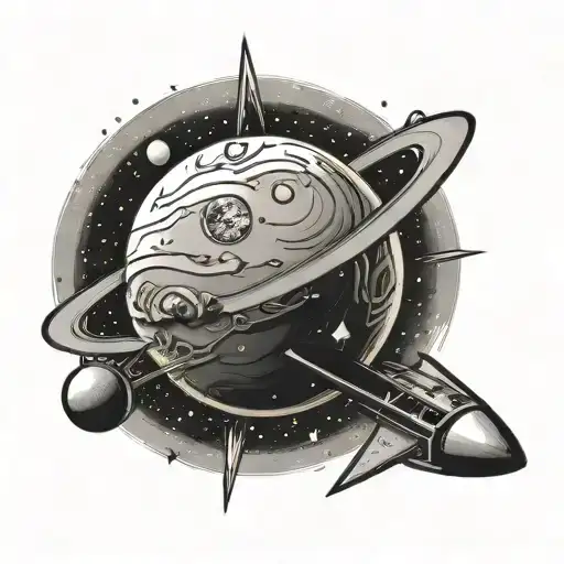 Planet Tattoo With Tiny Rocket