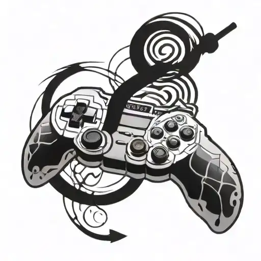 A Video Game Controller Intertwined With Computer Code In Celtic Lore Style