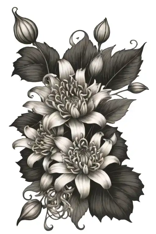 Lily Chrysanthemum Gladeolus Bouquet With Vines And String Of Pearls