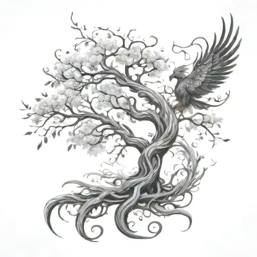 Twisted Tree Of Life With A Phoenix