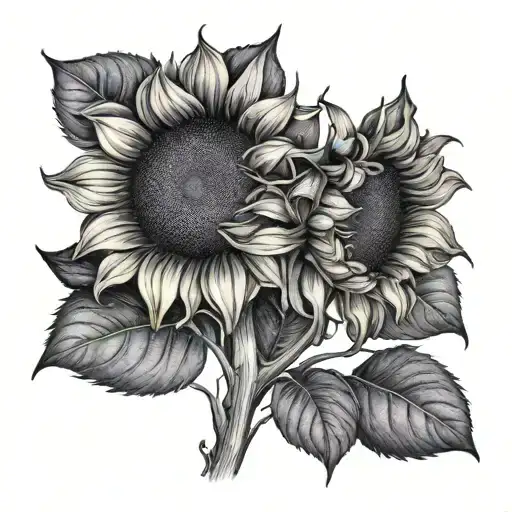 Two Sunflowers With A Purple Sun Shining On Them From Above