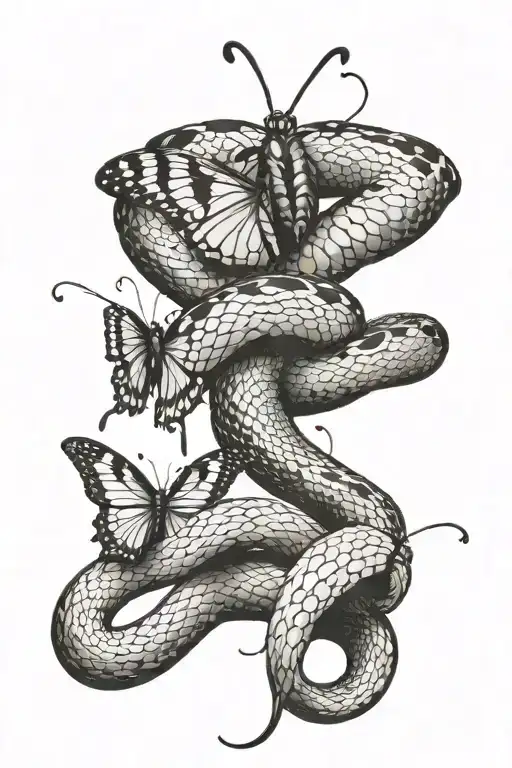 Snake And A Gemini Butterfly Emerging