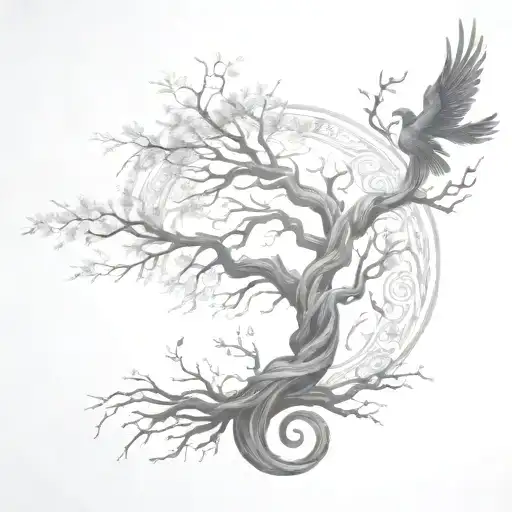 Twisted Tree Of Life With A Phoenix