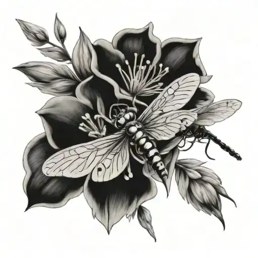 Larkspur And Daisy And Dragonfly