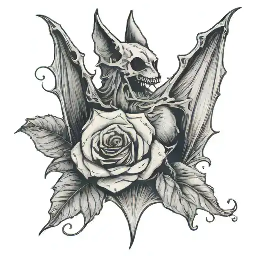 A Bat With His Skeletom And Heart Exposed And A Rose On The Background