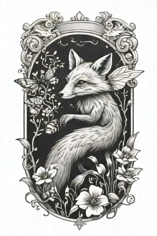 Storybook Illustration Of A Fox And A Bee