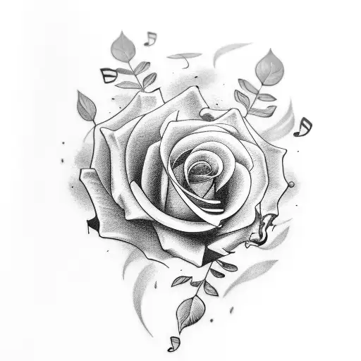 Music Notes Upper Arm And Roses Bottom On Arm