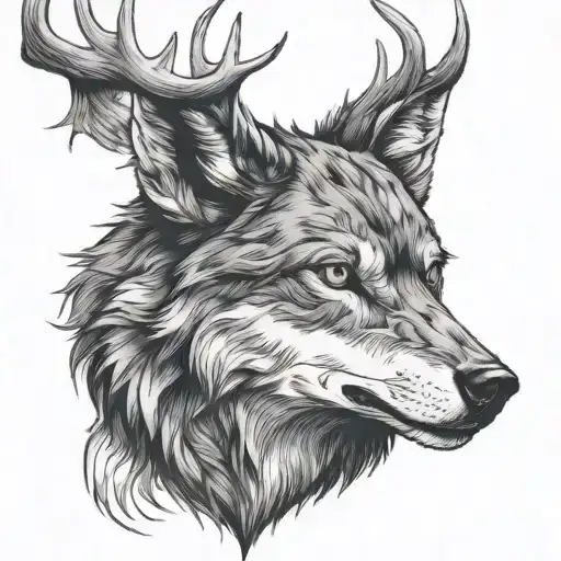 Facing Wolf With Elk Antlers