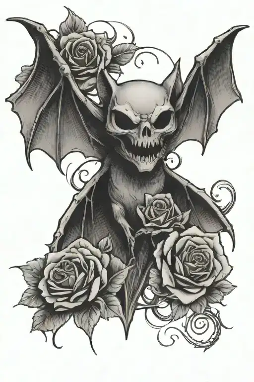 A Bat With His Skeletom And Heart Exposed And A Rose On The Background