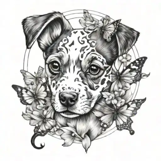 A Puppy Portrait With A Halo Of Butterflies Surrounding It
