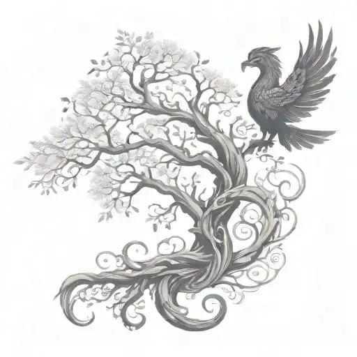 Twisted Tree Of Life With A Phoenix