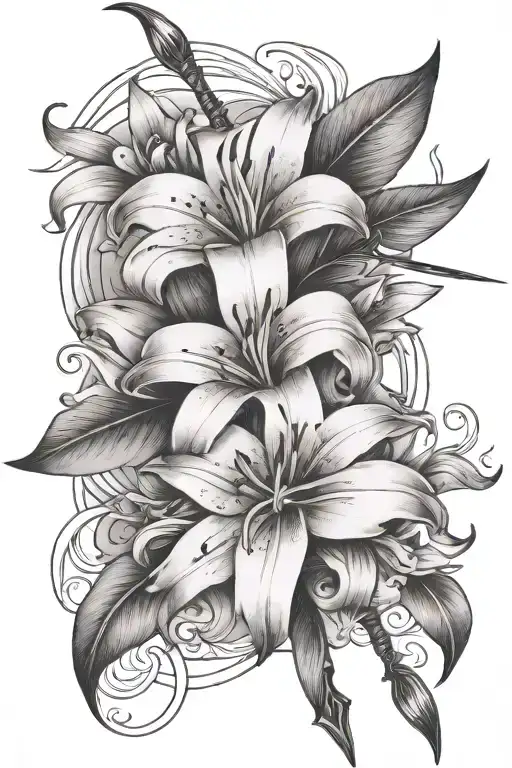 Lily Flower Accenting Within Prominent Bow And Arrow