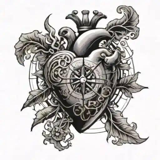 Anatomical Heart With Compass Behind It