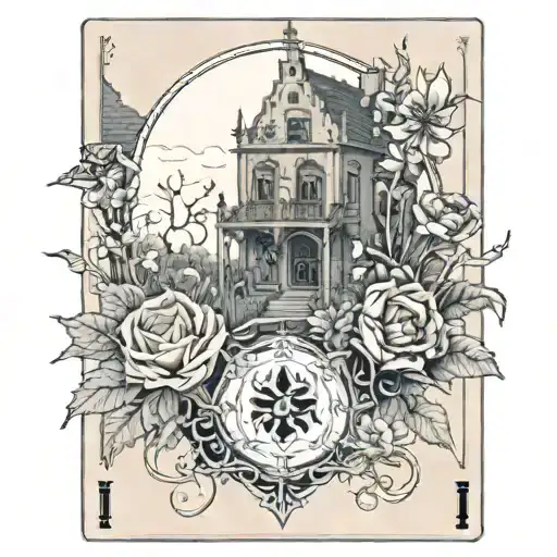 A Gothic-inspired Tarot Card Featuring A Horror-themed Garden