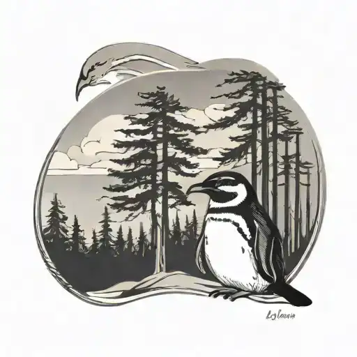 Big Pine Trees With Small Penguin Underneath