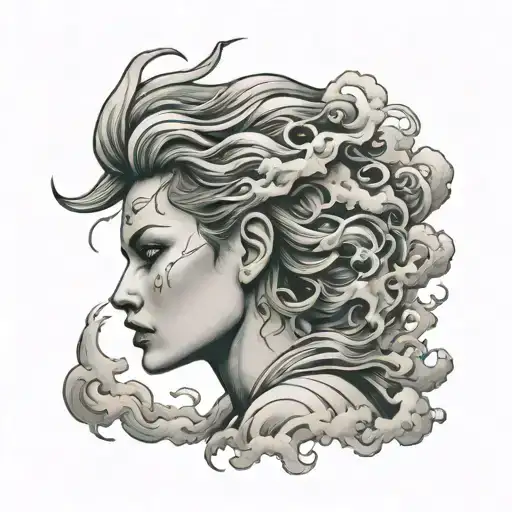 Half Head Of Woman In Thunder Cloud