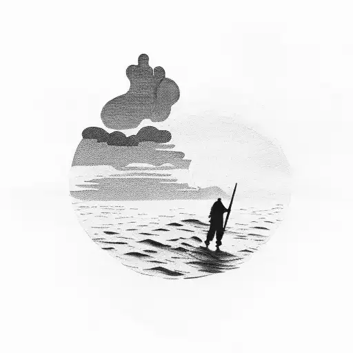 A Silhouette Of A Hiker With A Sunset Over The Sea In The Background