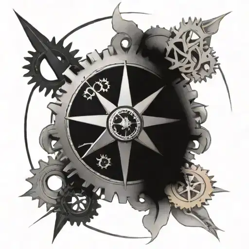 A Compass Rose Intertwined With Engineering Gears