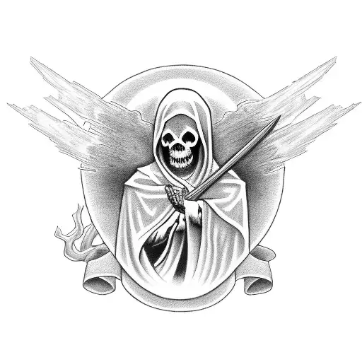 Grim Reaper And Virgin Mary Back To Back For A Half Sleeve