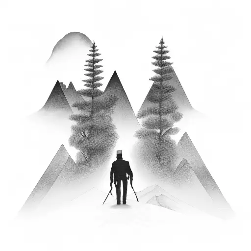 Man In Shadow Walk To Mountain