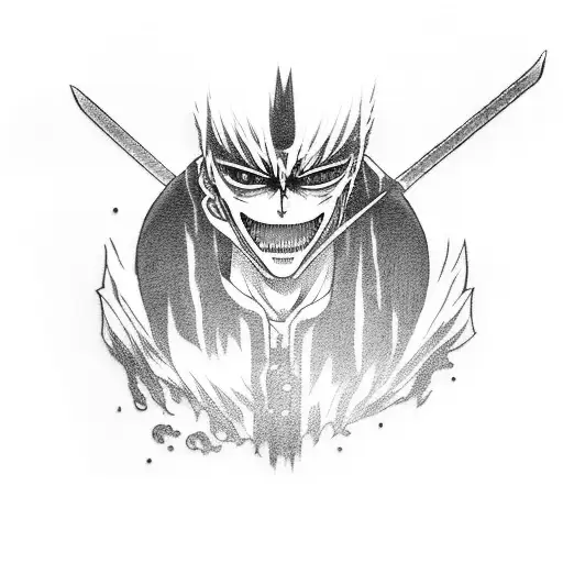 Create A Tattoo Of Ichigo Kurosaki Wielding A Sword In A Black-grey Style