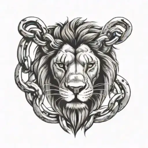 A Lion With Chains And Handcuffs Representing Imprisonment